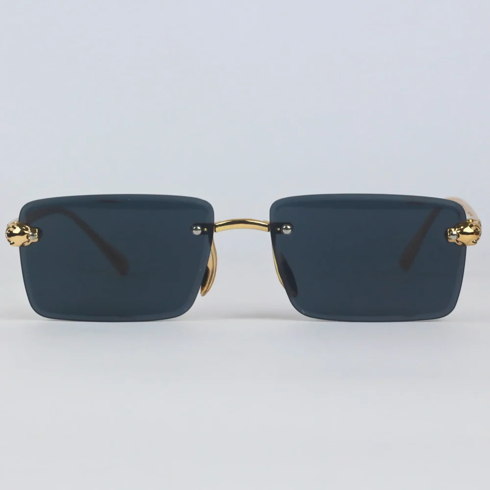 Zibas Unisex Rimless Black Rectangle Sunglasses