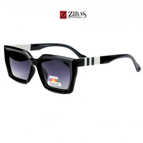 Zibas Striped Black Rectangle Polarized Sunglasses
