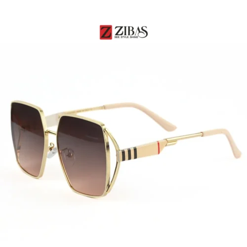 Women Brown Gradient Square Sunglasses - Oversized UV400 Protection | Golden Frame Sunglasses | Zibas Prime
