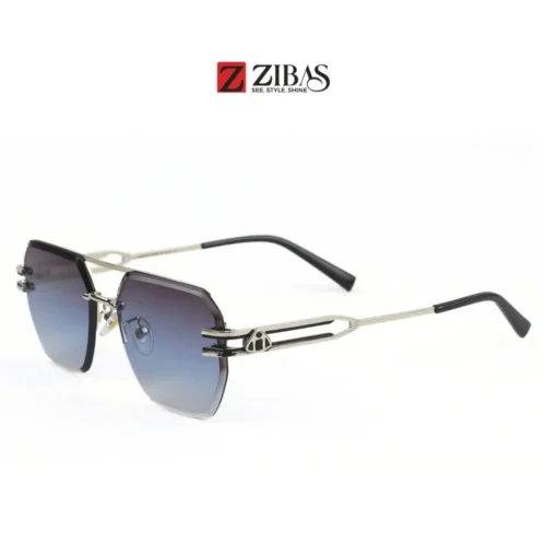 Unisex Half Rim Blue Gradient Square Sunglasses - UV400 Protection with Double Bridge | Zibas Prime
