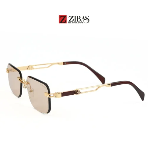 Unisex Rimless Light Pink Gradient Lens with Golden Chocolate Frame Rectangular Sunglasses – UV400 Protection | Zibas Urban