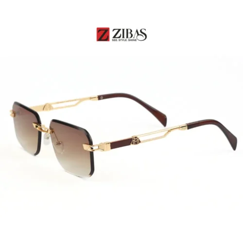 Unisex Rimless Light Chocolate Gradient Lens with Golden Chocolate Frame Rectangular Sunglasses – UV400 Protection | Zibas Urban