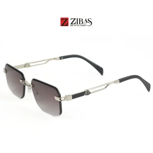 Unisex Rimless Light Gray Gradient Lens with Blackish Silver Frame Rectangular Sunglasses – UV400 Protection | Zibas Urban