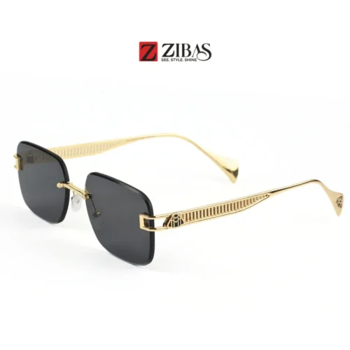 Unisex Rimless Black Gradient Lens with Golden Frame Rectangular Sunglasses – UV400 Protection | Zibas Urban