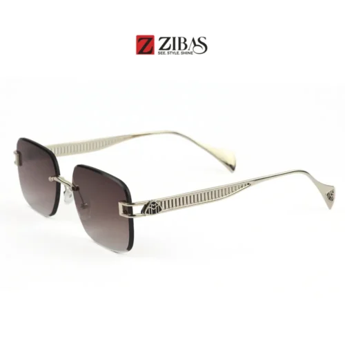 Unisex Rimless Gray Gradient Lens with Silver Frame Rectangular Sunglasses – UV400 Protection | Zibas Urban