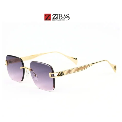 Unisex Rimless Bluish Pink Gradient Lens with Golden Frame Rectangular Sunglasses – UV400 Protection | Zibas Urban